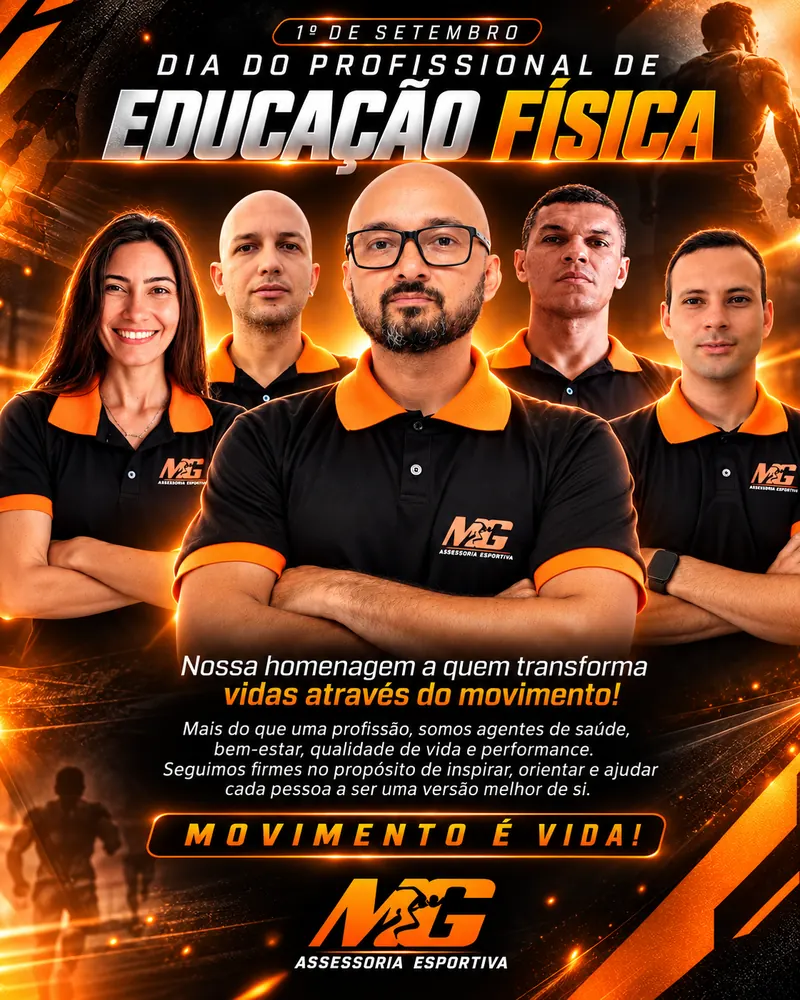 Arte do Dia do Profissional de Educação Física com a equipe de professores da MG